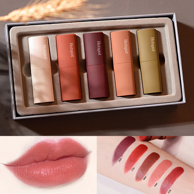 

5Colors/Box Lipstick Set Mousse Velvet Matte Lip Gloss Dark Brown Waterproof Long-lasting Lip Stick Cosmetic Beauty Makeup Gift