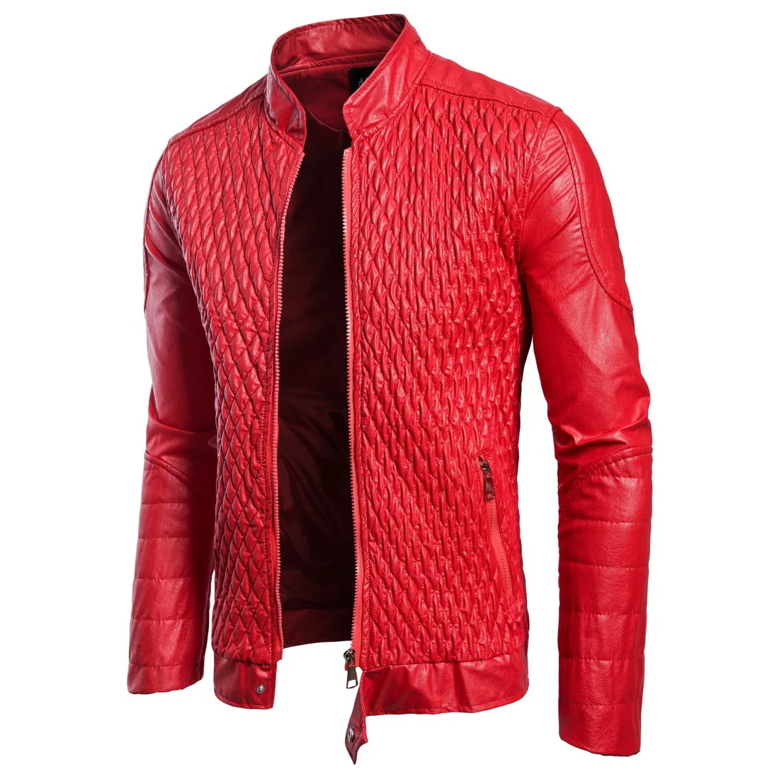 2023 Winter Men's Leather Jacket Motorcycle Leather PU Coat Korean Fashion Street Dress Cute Christmas Gift Men's Red