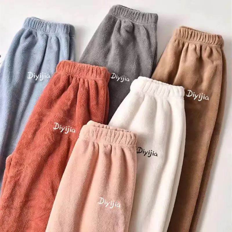 Women Winter Flannel Pajama Pants Sleepwear Homewear Thick Warm Velvet Female Home Clothes for Women Loungewear