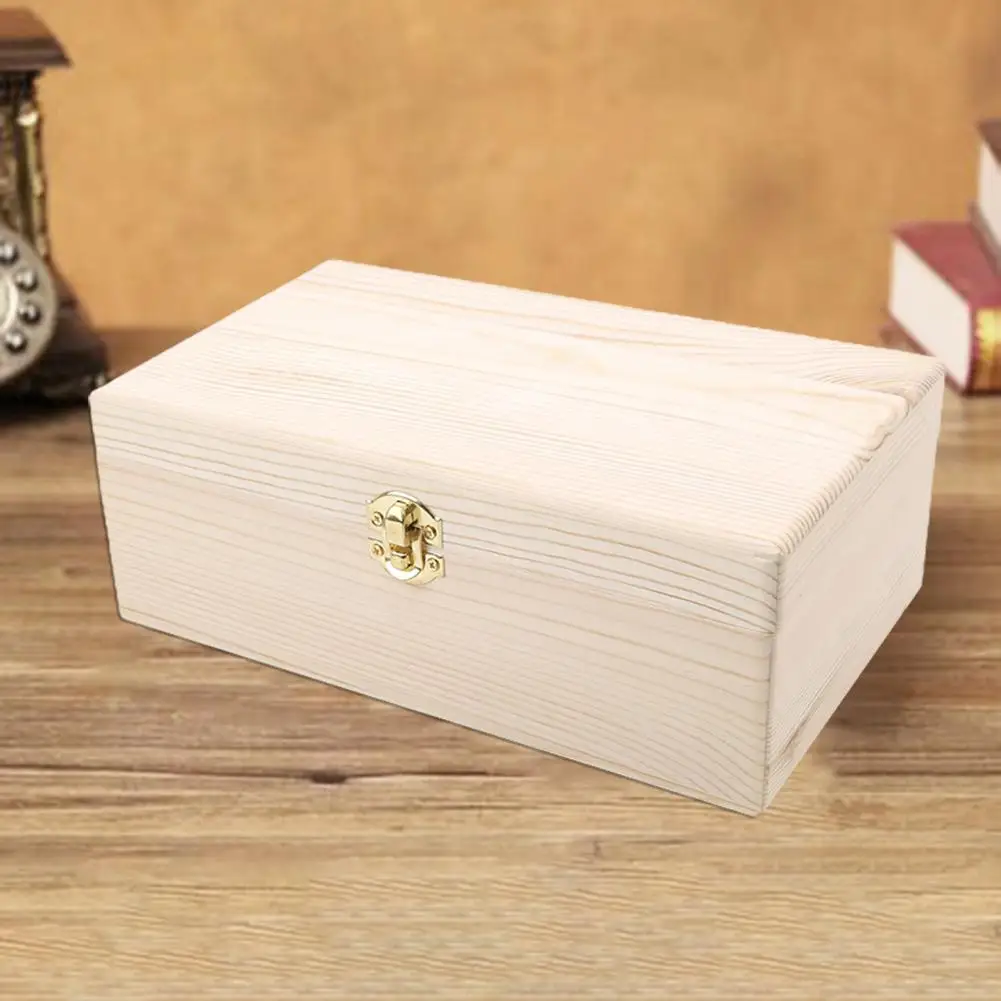Burr-free Long-lasting Large Capacity With Hinged Lid Sturdy Unfinished Natural Wood Gift Box Desktop Decor