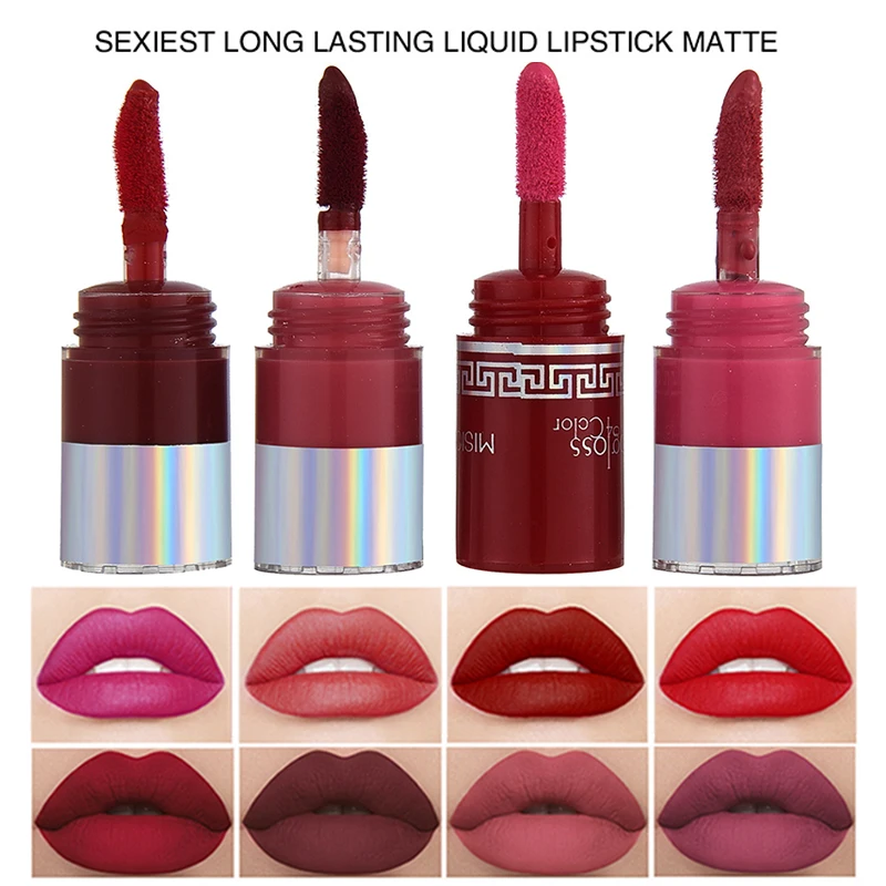 

Sexy 4 IN 1 Long Lasting Velvet Matte Lip Gloss Liquid Lipstick Lip Makeup Beauty Nonstick Cup Waterproof Lip Gloss
