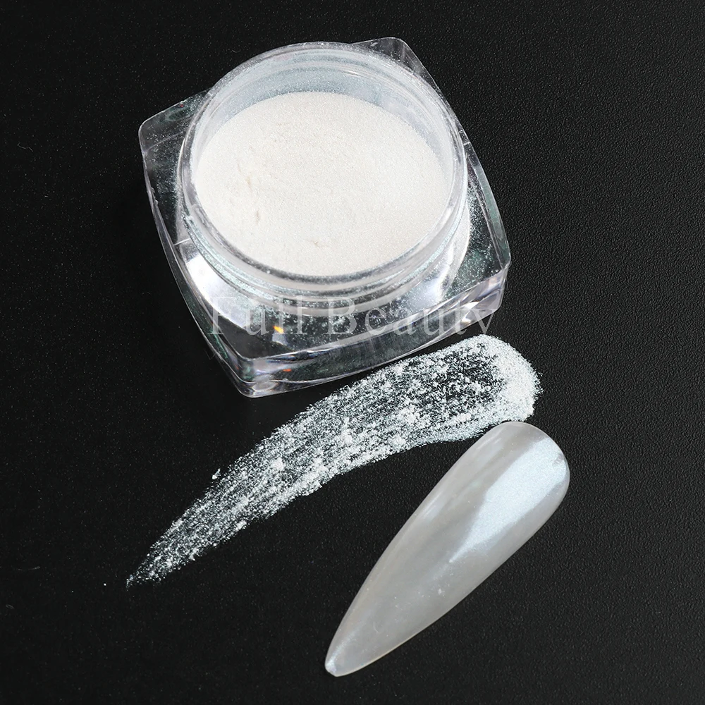 White Chrome Pearl Nail Powder Shimmer Glitter Wedding Bride Nail Design Aurora Rubbing Dust Mirror Effect Fairy Powder images - 2