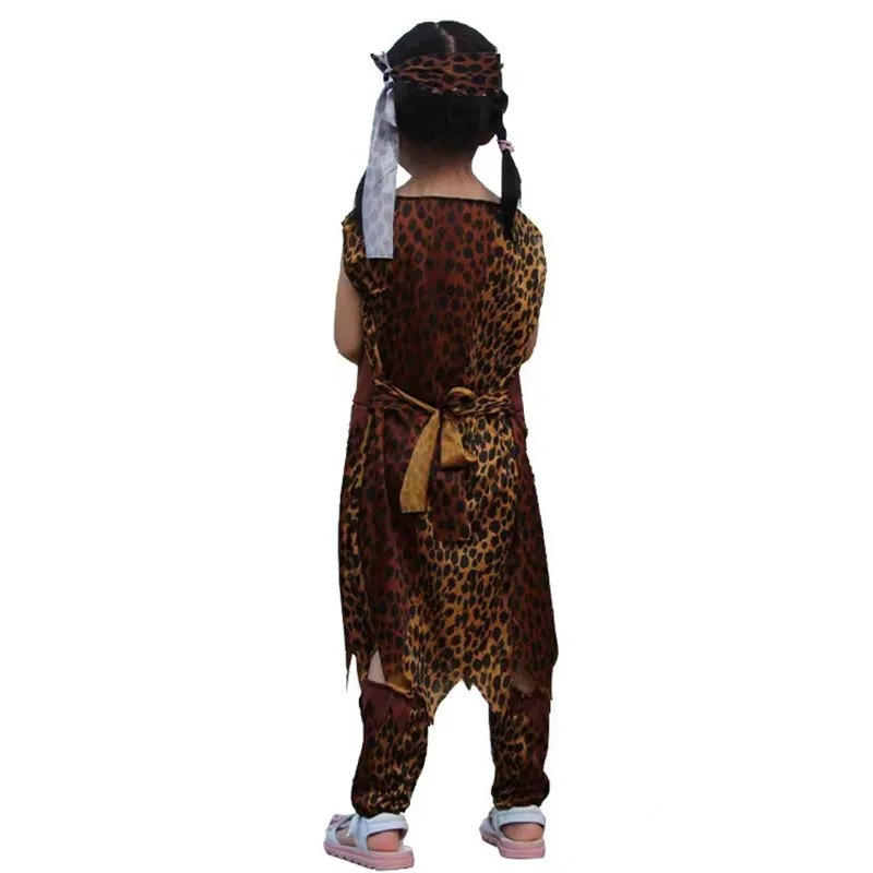 Леопардовый принт для девочек примитивный саваж косплей дети Хэллоуин охотник