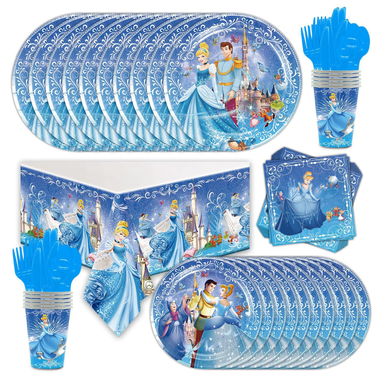 

Disney Cinderella Party Decorations Princess Theme Tableware Set Banner Cups Plates Napkins Tableclothes Girls Party Supplies