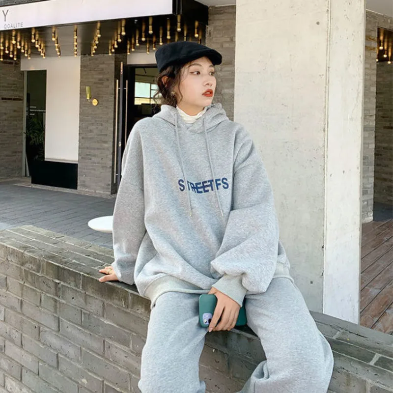 

Women Jogging Set High Waisted Sweatpants And Baggy Crew Neck Pullover Suit Casual Autumn Winter Fitness Fleece Warm Tracksuit