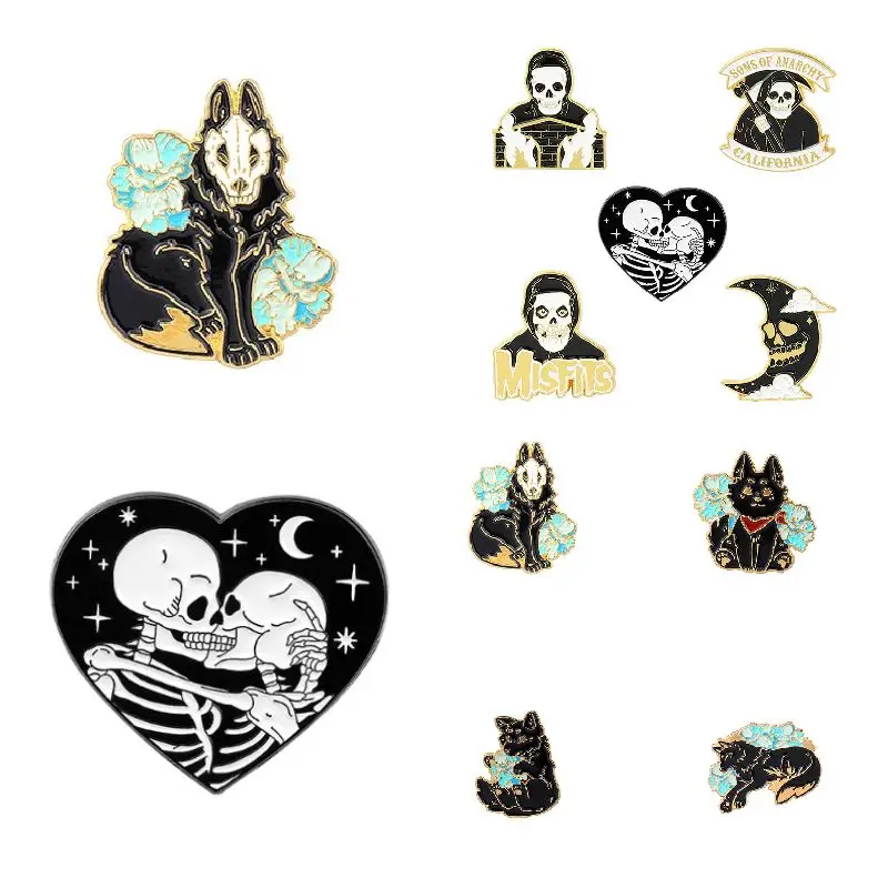 

New Punk Series Mr. Skull Enamel Lapel Pins Custom Gothic Skeleton Lover Brooches Backpack Badges Bag Jewelry Gift For Friends