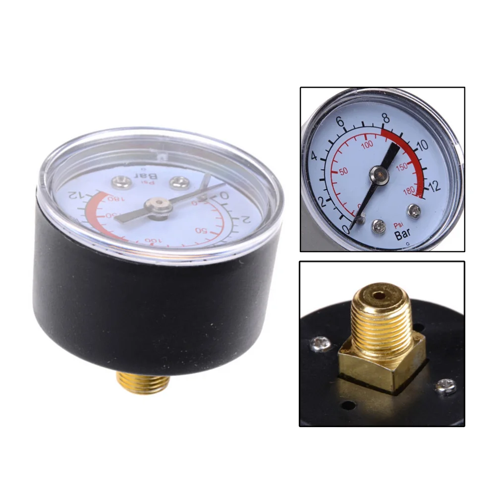 

Air Compressor Pneumatic Hydraulic Pressure Gauge Double Scale 0-12Bar/0-180PSI Male Thread Bottom Provides Reliable Connection