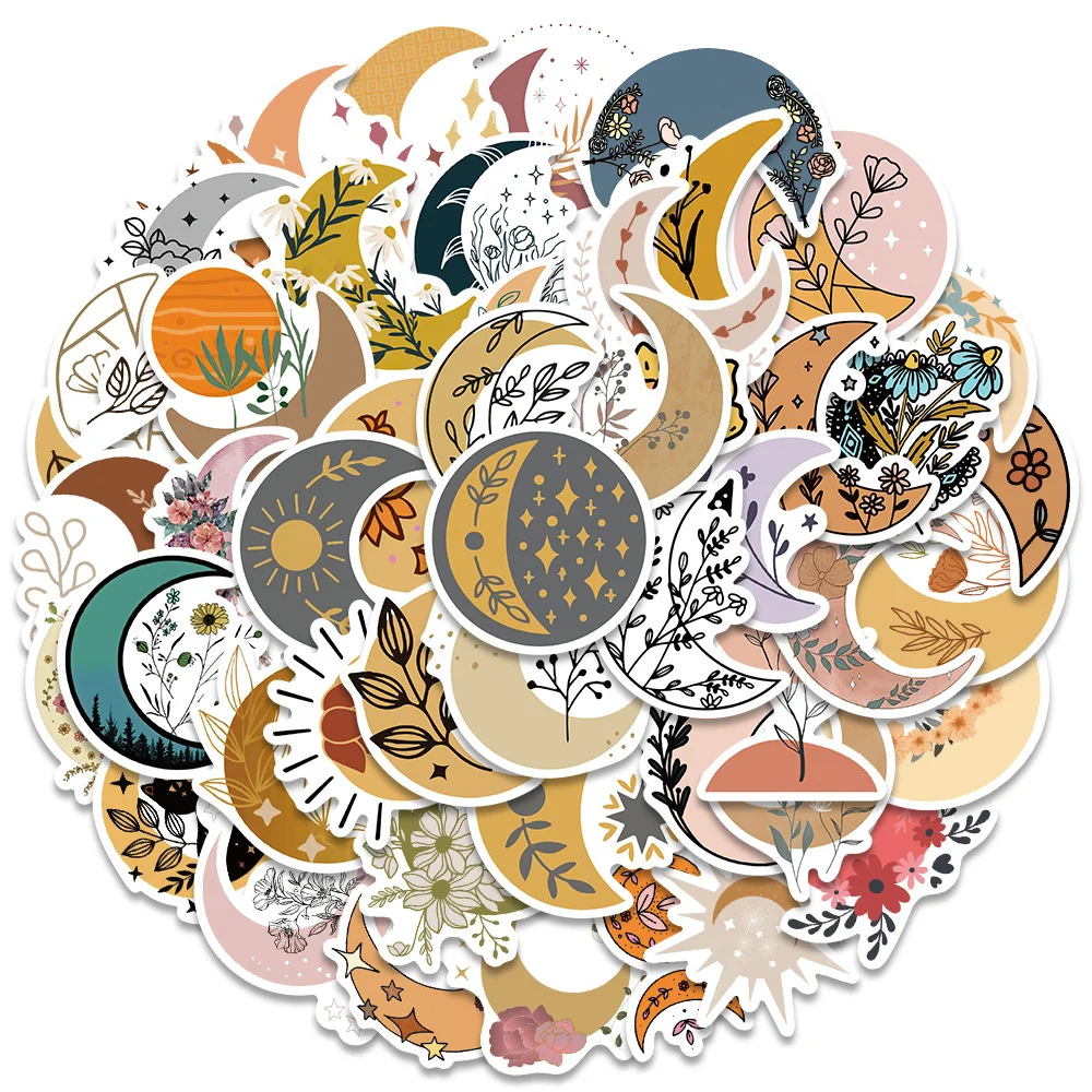 

10/30/50PCS Boho Moon and Flower Graffiti Stickers for Kids Gift Decoration Laptop Waterproof Decal Toy Helmet Guitar Wholesale