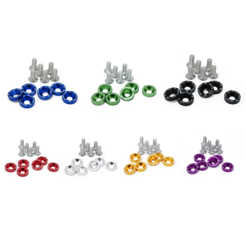 

6PCS M8 Car Modified Hex Fasteners Fender Washer Bumper Engine Concave Screws , Aluminum Alloy Countersunk Umbrella Flat Head