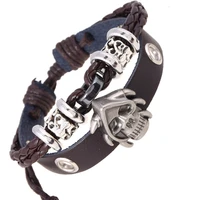 new fashion european and american beaded leather bracelet punk bangle jewelry skull braided adjustable bracelet for men women