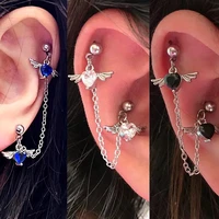 stainless steel earrings heart ear piercing zircon ear stud helix pierc earring with chain tragus lobe jewelry cartilage 16g 20g