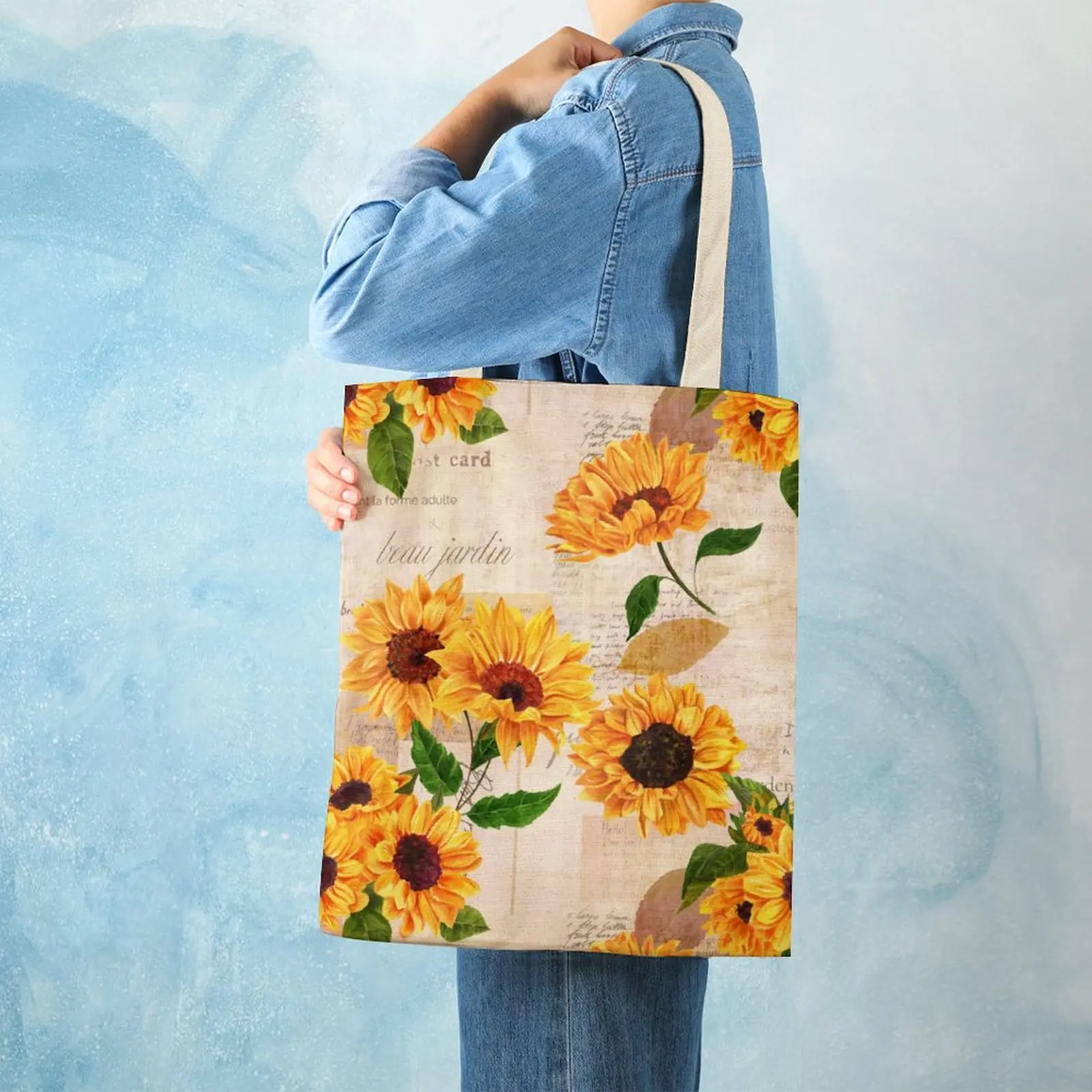 

Sunflower Print Aesthetic Shopper Bag Women Large Lightweight Canvas Tote Bag Durable Shopping Reusable Eco Shoulder Handbag