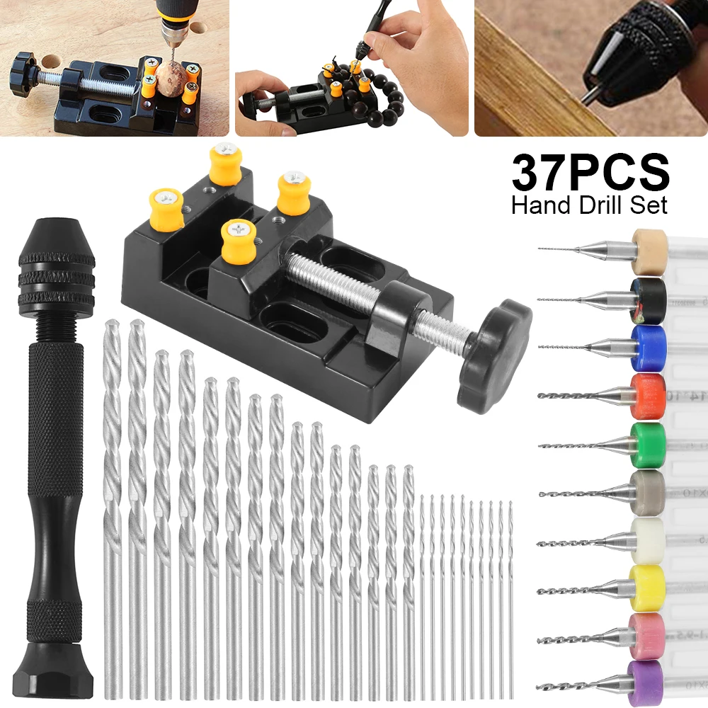 

PCB Mini Drills Twist Drill Bits With Aluminum Alloy Pin Vise 0.3-3.4mm Hand Drill With Keyless Chuck Rotary Tools Wood Drilling