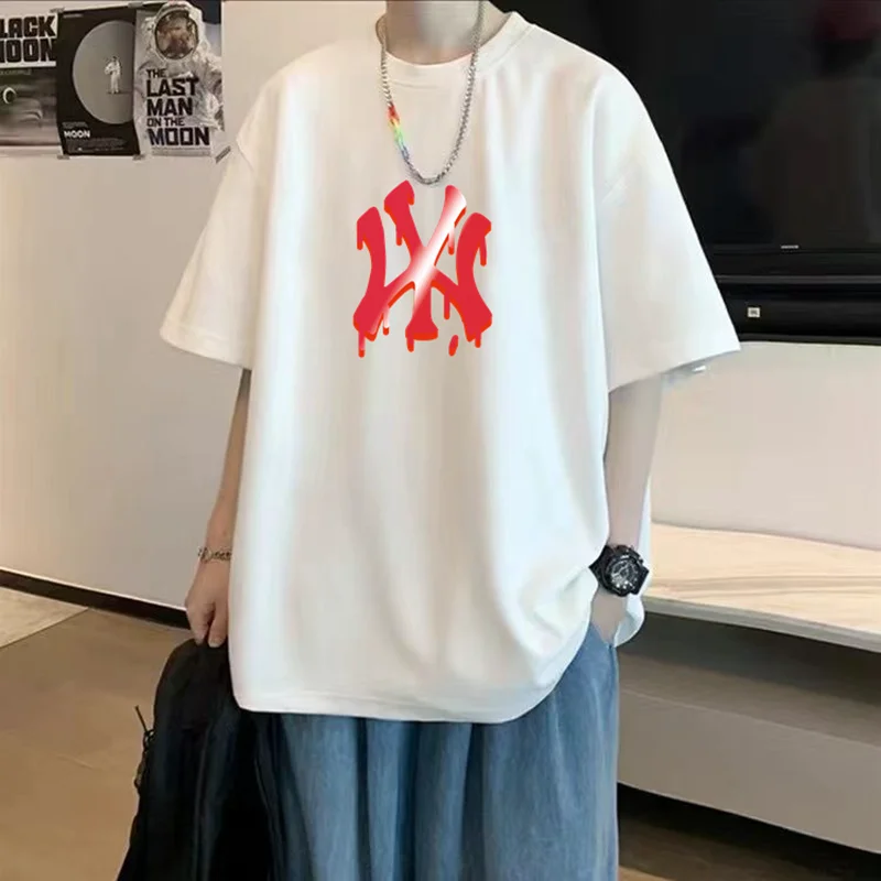 

High quality 100% cotton boutique couple street short sleeved T-shirt breathable and comfortable trend women's men's T-shirt