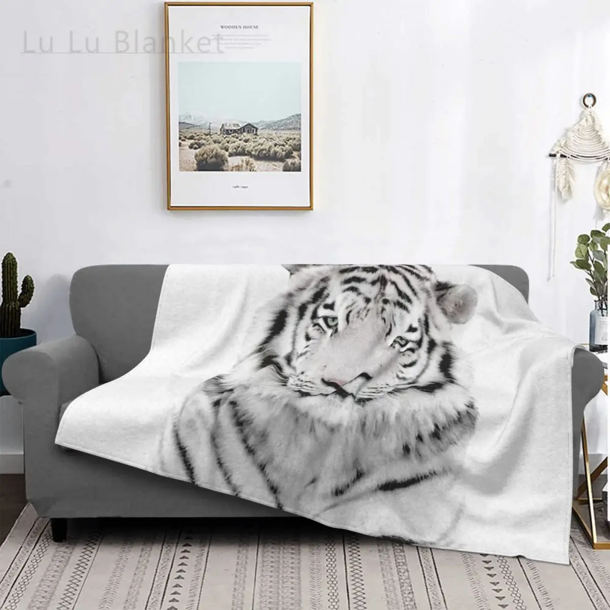 

White Tiger Blanket Fleece Spring Autumn Tropical Animal Forest Breathable Lightweight Throw Blankets for Home Couch Rug Piece