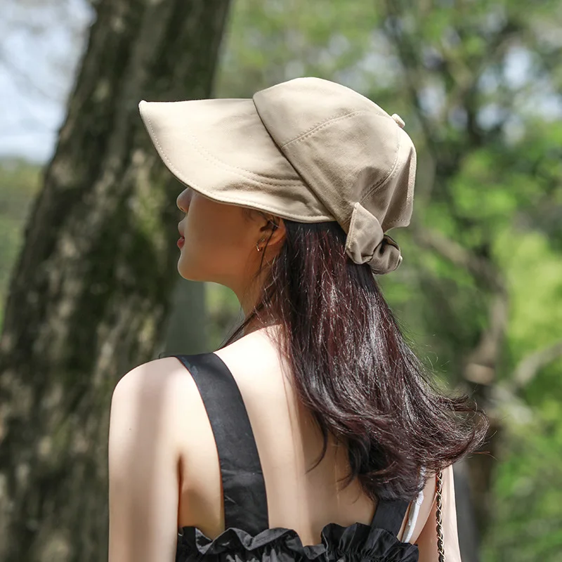 

Summer Cotton Sun Hat Women With Bow Breathable Wide Brim Hat Beach Outdoor Travel Sun Protection Hat Soft Foldable Visor Cap