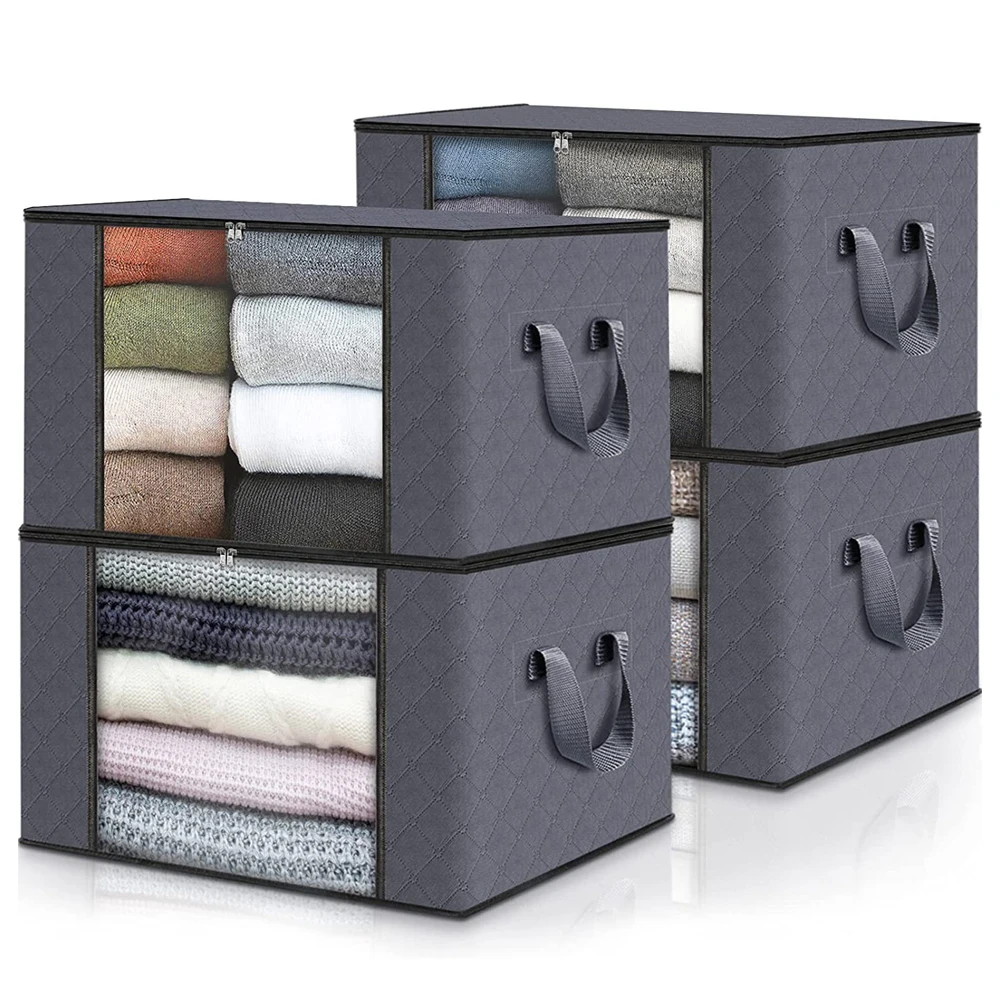 1/2/4PCS 90L Large Clothes Storage Bags with zipper Foldable Closet Wardrobe Organizers Storage Box for Blanket Bedding Clothing