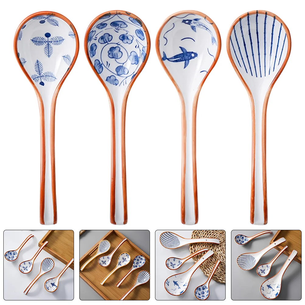 

4Pcs Portable Small Pack Spoons Spoon Ceramic Soup Spoon Japanese Style Spoon for Home Friends Kitchen Restaurant