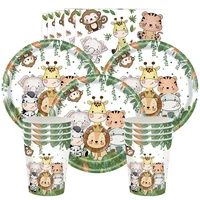 10 guests jungle animal disposable tableware wild lion giraffe monkey napkin plate cup safari happy birthday party dec babyshowe