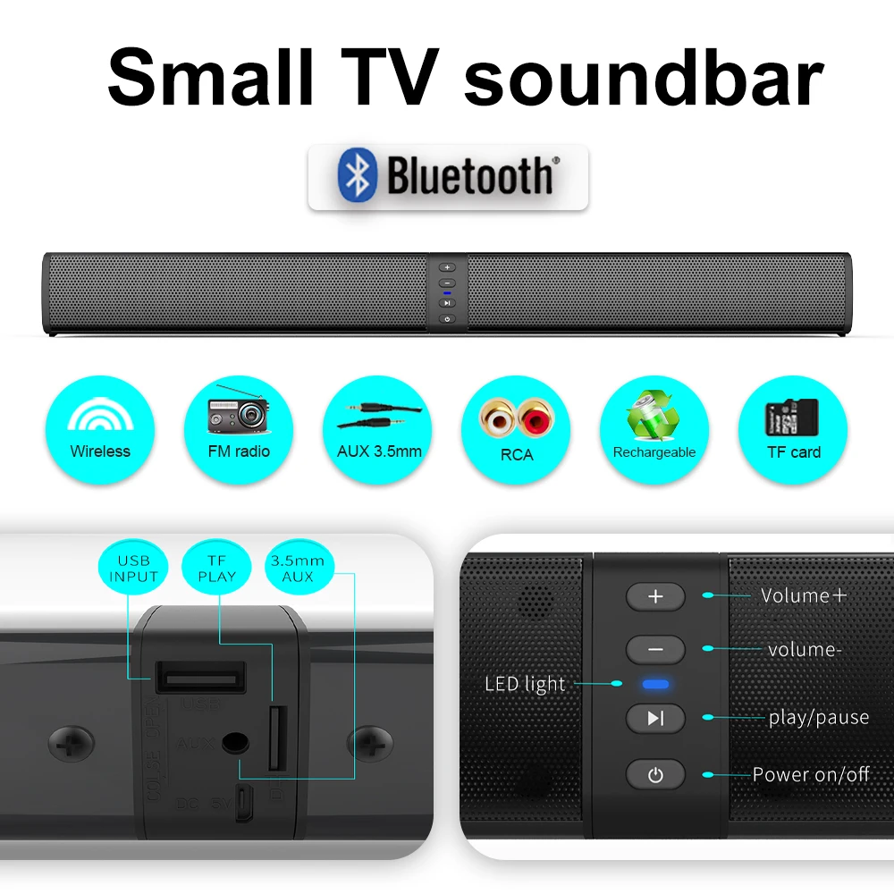 Фото Саундбар BS-36 20W 3D Stereo Bluetooth, портативная съемная колонка для настольного ТВ, беспроводная аудиосистема для домашнего кинотеатра №5