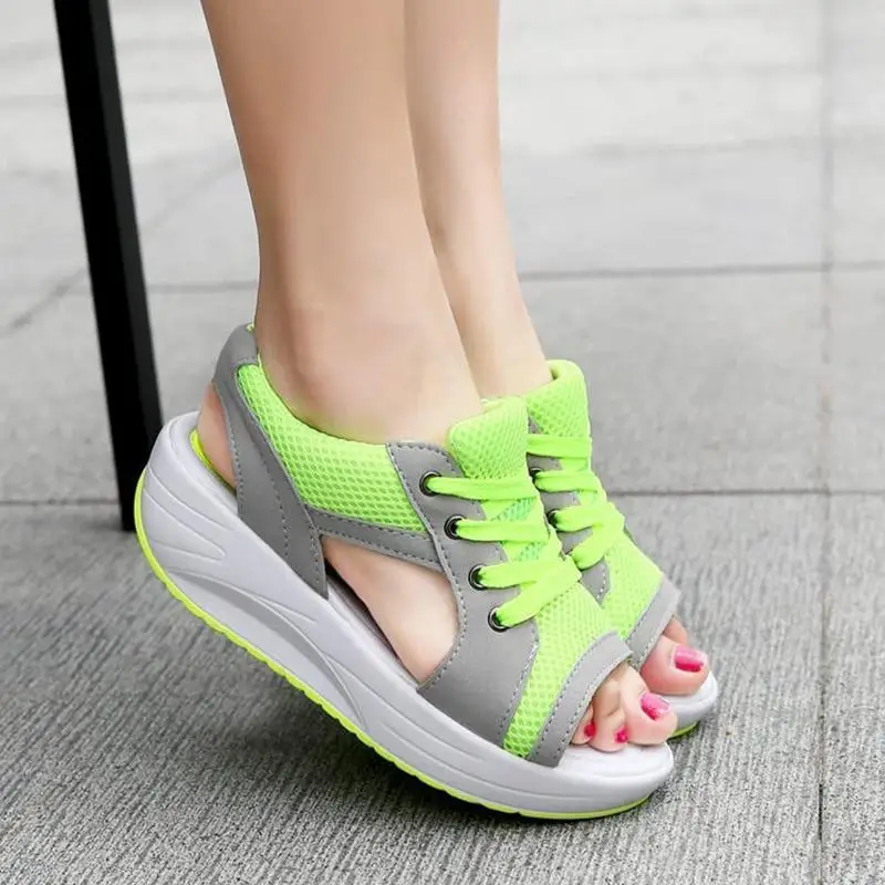 Muffin Sandals Comfortable Wedges Sandals For Women Contrast Paneled Cutout Lace-Up Muffin Sandals Summer Peep Toe Sandals Shoes