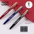 Ручка перьевая с 5 чернилами, металлическая карандаш в деловом стиле с индивидуальным логотипом, карандаш для обучения каллиграфии, офисные принадлежности