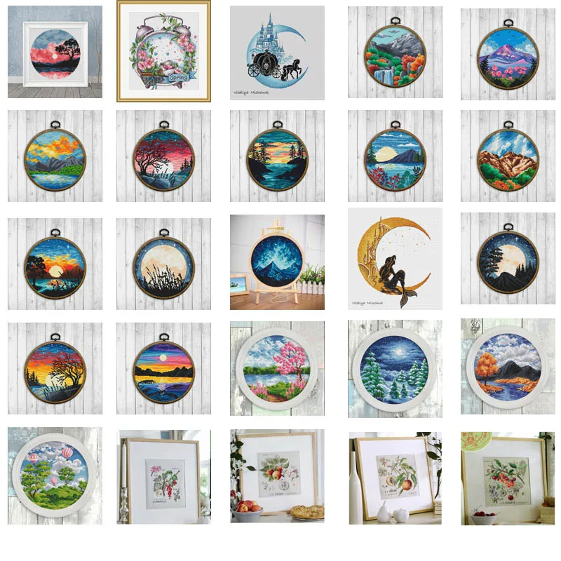 

Round Landscape Cross Stich Embroidery set Electronic drawing Cross Stich Needlework PDF by Email