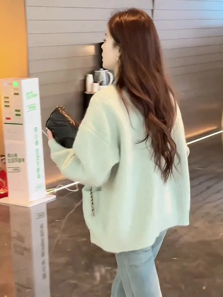 Женский кардиган с двойной молнией повседневный Вязаный Свитер оверсайз одежда