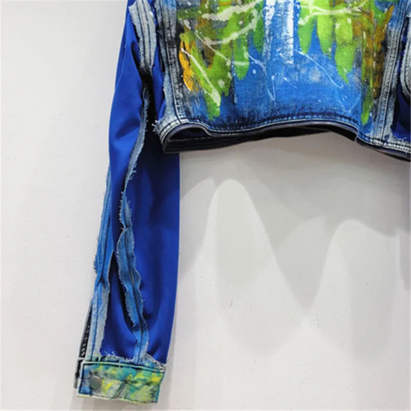 Осенняя модная джинсовая куртка с карманами в стиле пэчворк женская ковбойская