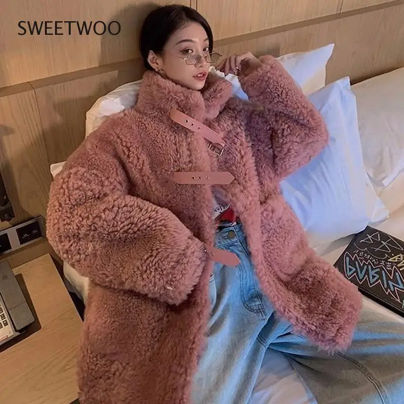 Thicken Warm Teddy Fur Long Winter Coat Jacket Woman Faux Fur Casual Fashion 2020 Lamb Fluffy Loose Outerwear Female Contracted