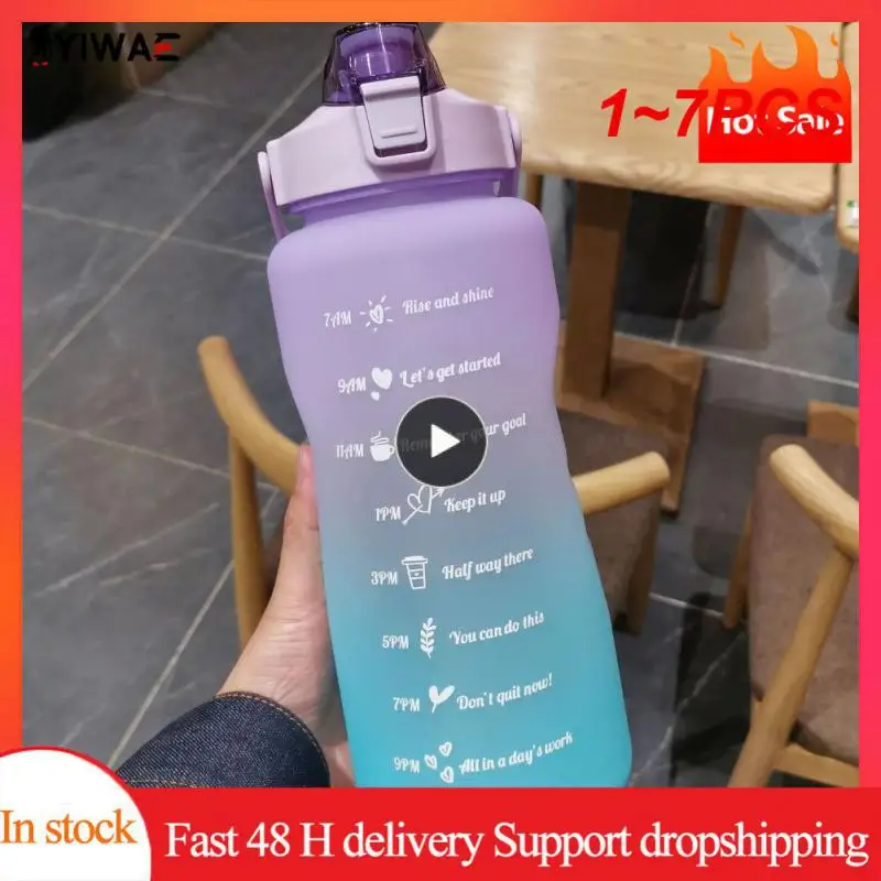 

1~7PCS Liter Water Bottle With Straw Female Jug Portable Travel Bottles Fitness Bike Cup Summer Cold Water Jug With Time