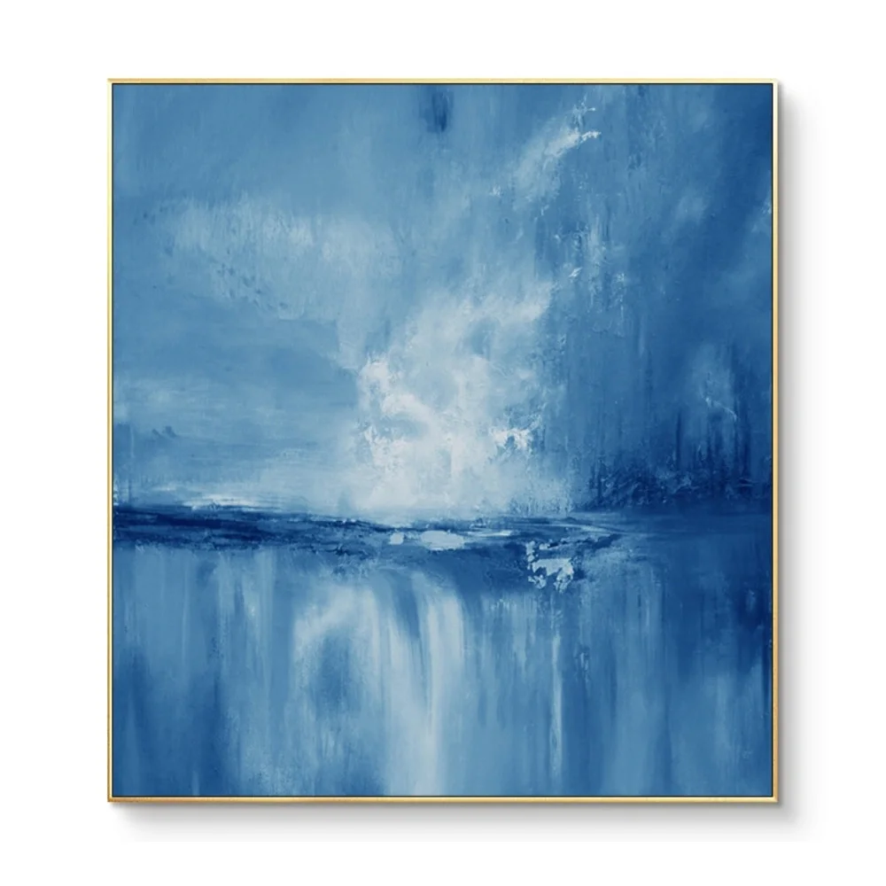 

Blue Art Hand Abstract Oil Painting On Canvas Modern Pictures For Living Room Hotel Wall Home Decoration No Framed
