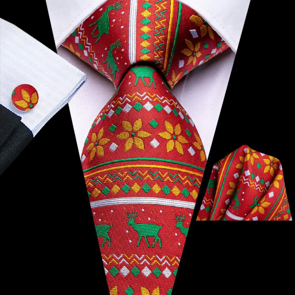 

Gift Christmas Tie for Men Red Green 2023 New Fashion Brand Wedding Party Necktie Handky Cufflink Wholesale Hi-Tie Designer