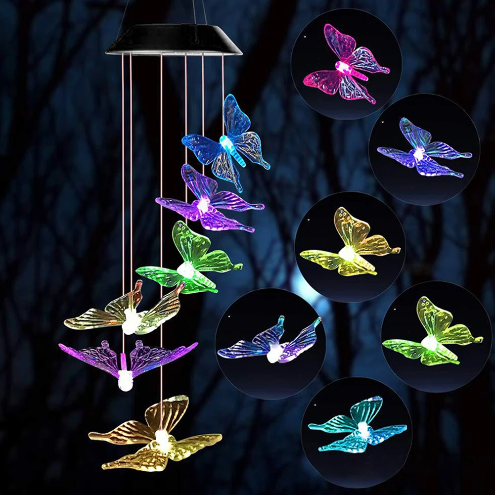 

LED Solar Wind Chime Butterfly Light Colorful Changing Waterproof Outdoor Lamp Beautiful LED Light Bulbs Solar Color Changing