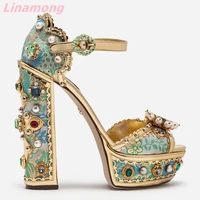 chinese traditional elements sexy square heel fashion womem shoes waterproof platform peep toe blingbling hot sale in 2022
