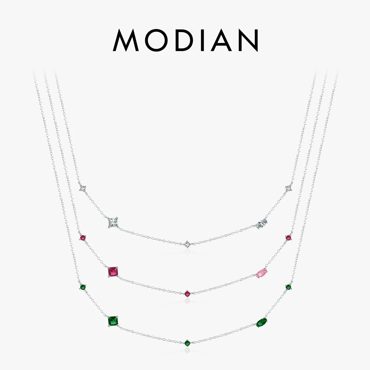 

Цепочка MODIAN из стерлингового серебра 925 пробы с подвеской из разноцветного циркония, блестящее геометрическое ожерелье для женщин, ювелирное изделие в подарок