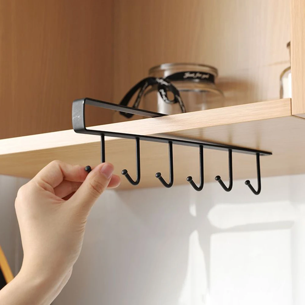 

1PCS Wall Hanging Iron Storage Rack Metal Kitchen Under Shelf Cabinet Cupboard Mug Cup Utensils Holder Hook Rack Accessories