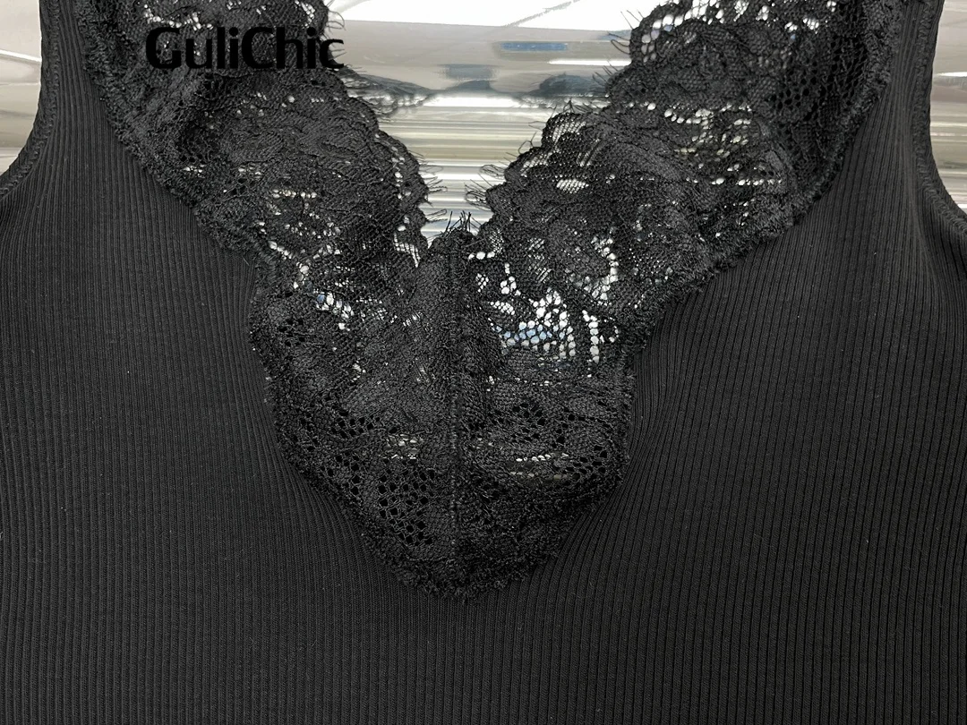 10 23 GuliChic женский сексуальный кружевной топ на тонких бретельках с v-образным