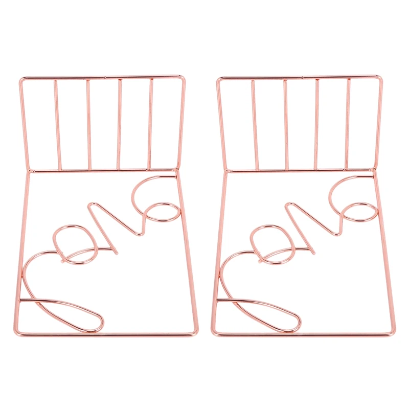 

2Pcs Creative Love Shaped Metal Bookends Desk Storage Holder Shelf Book Organizer Stand