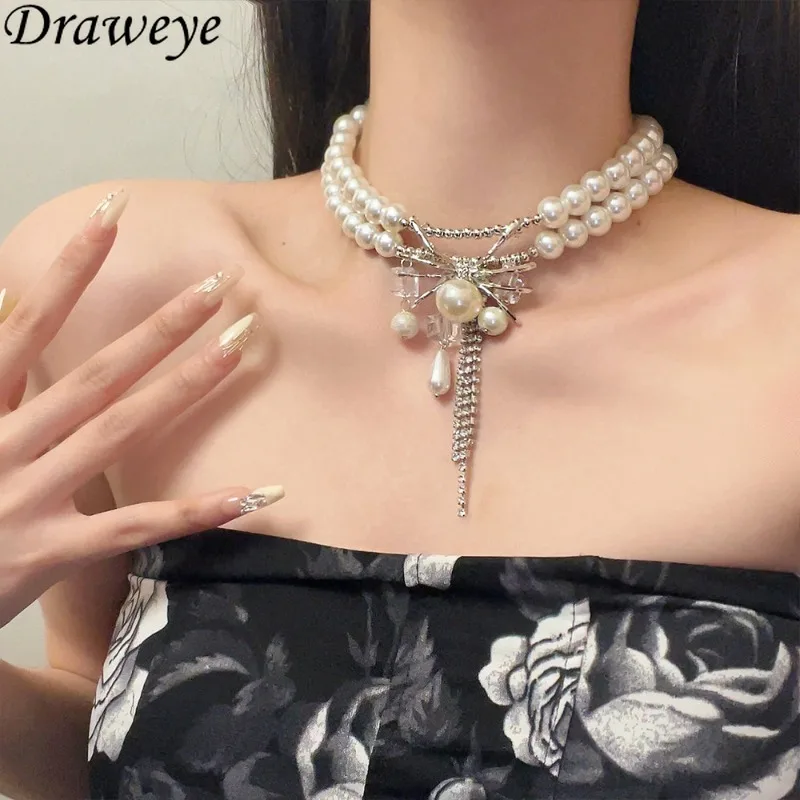 Двухслойные жемчужные ожерелья Draweye для женщин с животными кисточками Гипербола