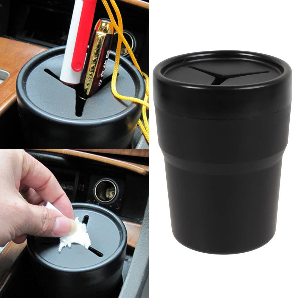

Car Trash Can with Lid, Auto Box Holder Cap Mounts Coins Organizer Tiny Case Container Fits Cup Holder in Console or Door