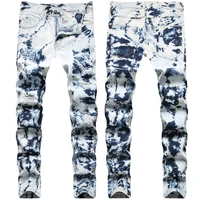 mens jeans snowflake tie dyed ripped jeans fashion streetwear mens pants spring and autumn full length deinm pans