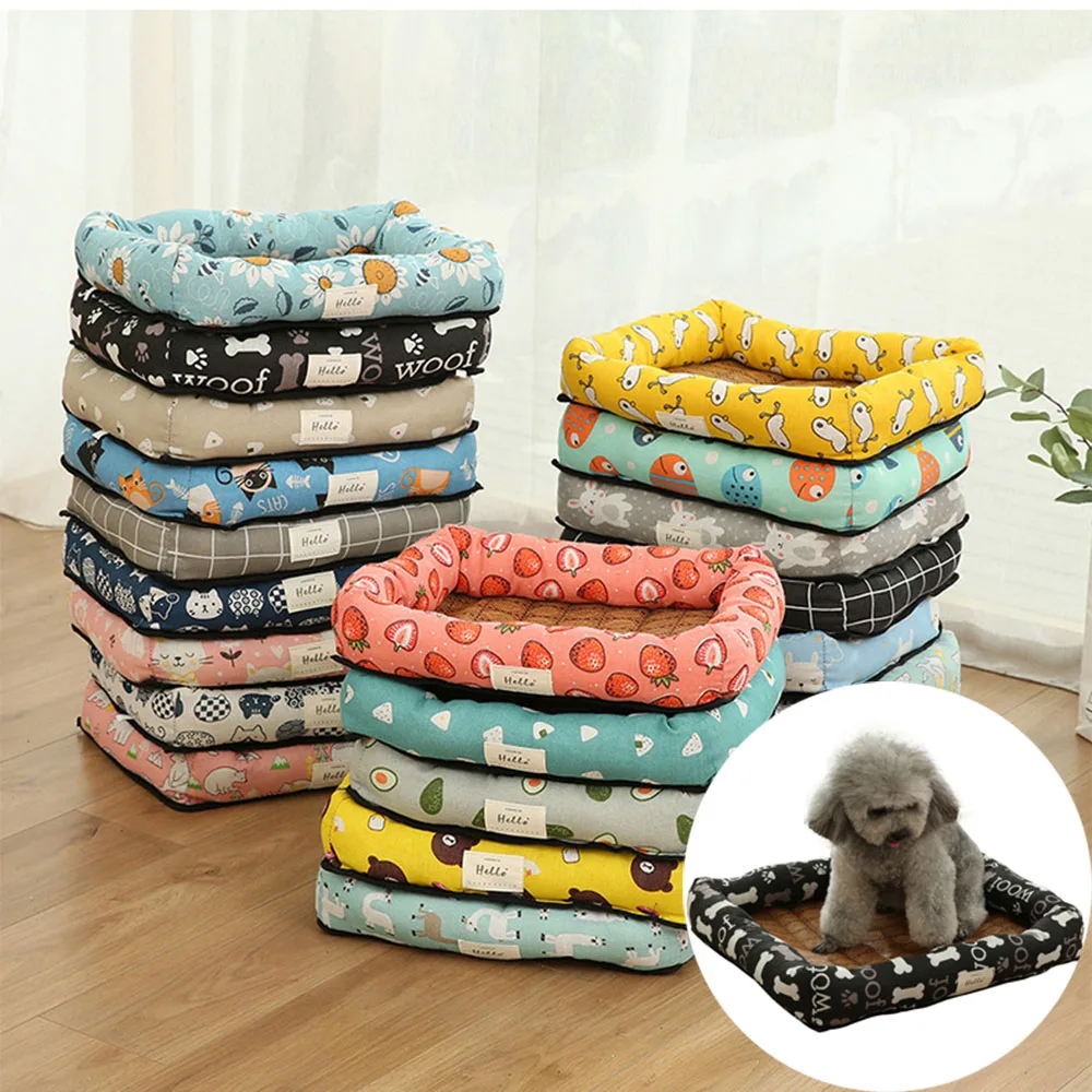 

Summer Pet Cat Bed Mat Dog Kennel Woven Cooling Bed Small Dog Kitten Square Sleeping Pad Pet Supplies Accessories Dropshipping