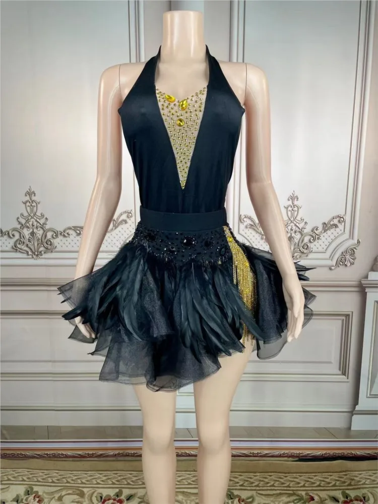

New Sexy Rhinestone Feather Transparent Women Dancer Show Prom Evening Outfit Mesh Costume