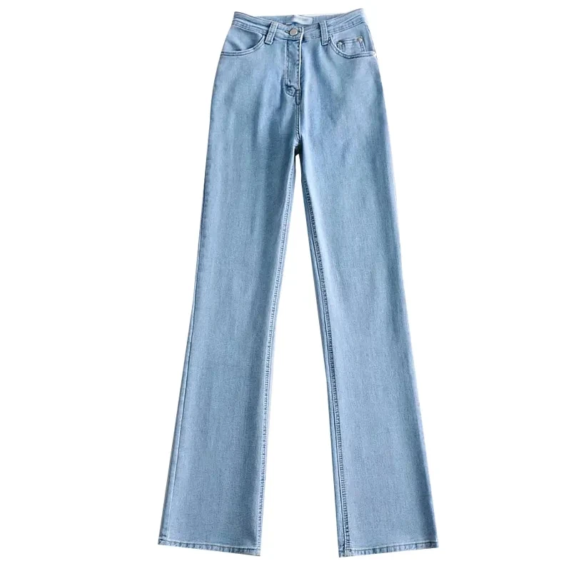 

Тонкие корейские Шикарные Модные Винтажные прямые микро расклешенные женские джинсы с высокой талией, повседневные облегающие джинсовые брюки синего и черного цвета на лето