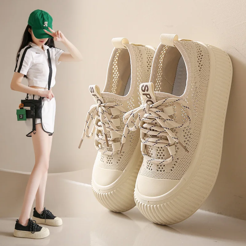 

2023 Vulcanized Sneakers Women Mesh Casual Shoes For Women Chunky Sport Walking Shoes Ladies Summer Canvas Sneakers New