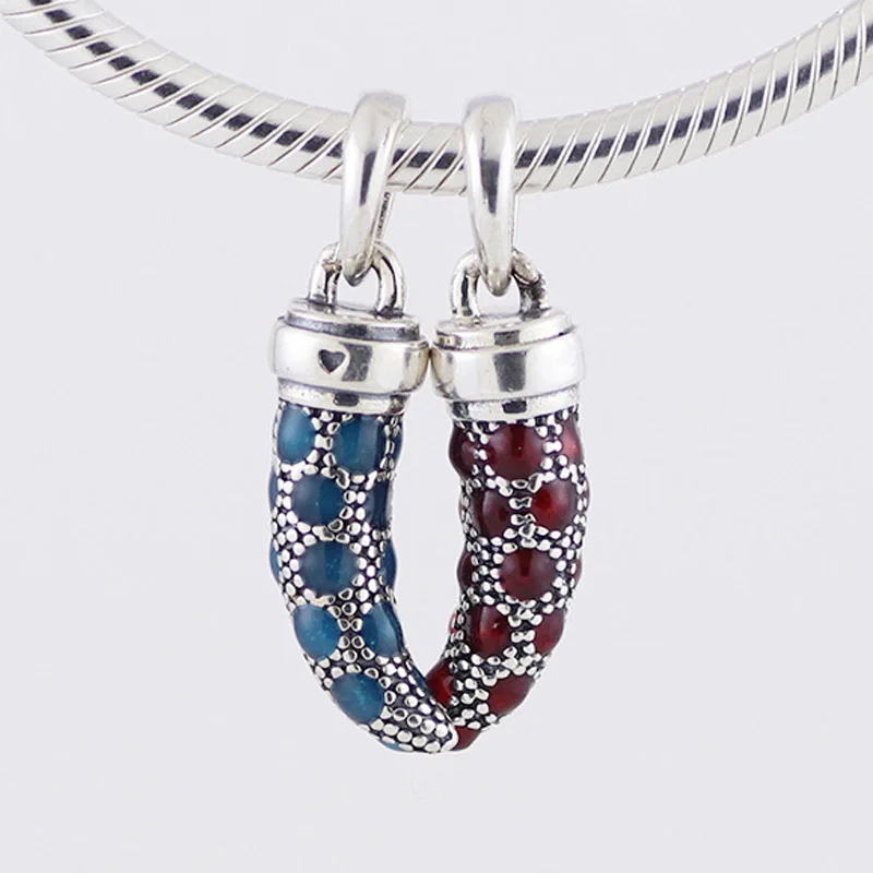 

High Quality S925 Silver Women Bracelet Bead Blue & Red Chili Dangle Charm DIY Jewelry Lady Girl Birthday Gift