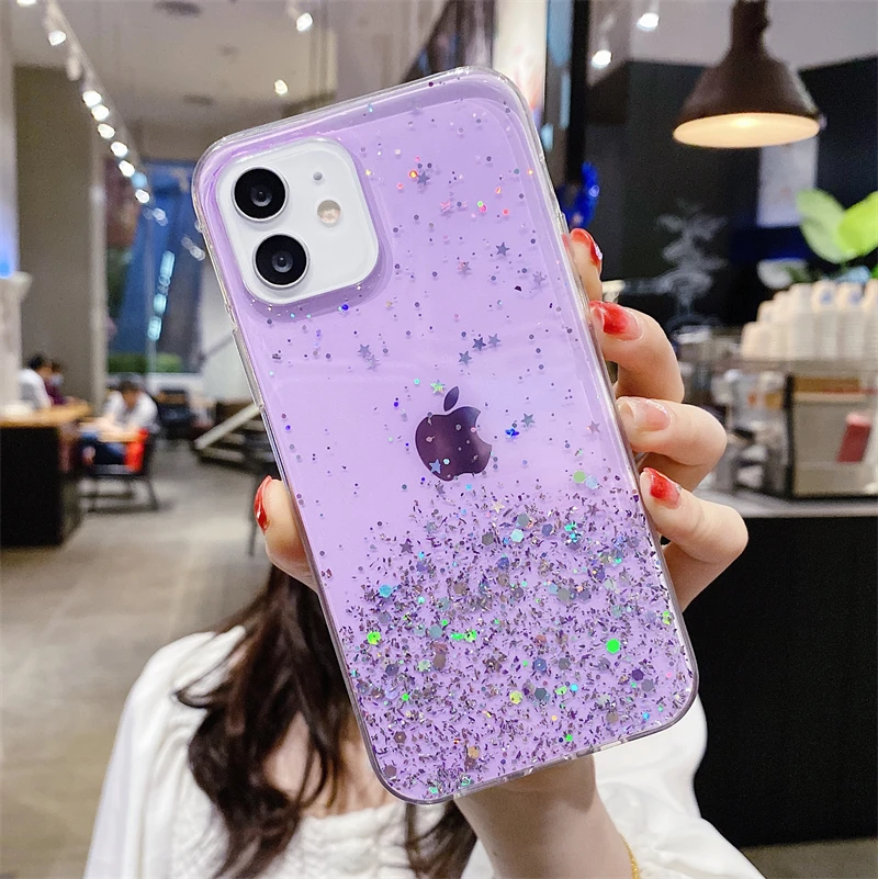 Glitter Sequins Clear Phone Case For Samsung Galaxy F15 F54 F34 F23 F62 F42 F12 F41 F04 F02S M51 M31S M21S M11 Bling Soft Cover