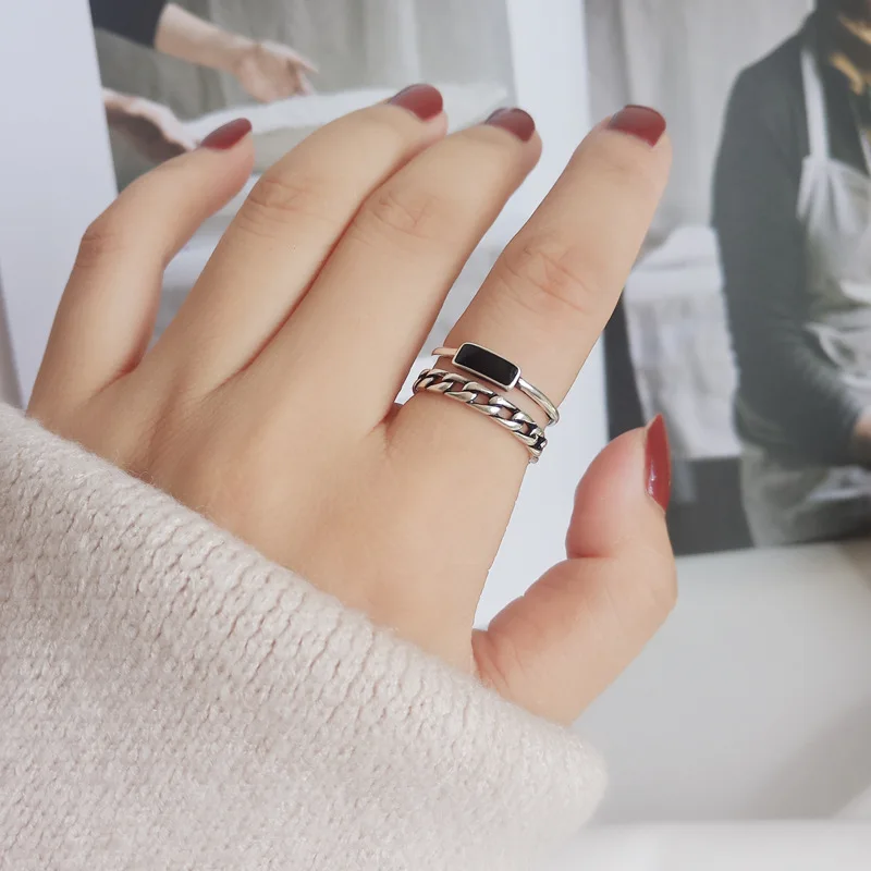 

Weiyue S925 sterling silver retro hip hop ring ladies ring drop glaze double ring wild wedding gift index finger ring jewelry