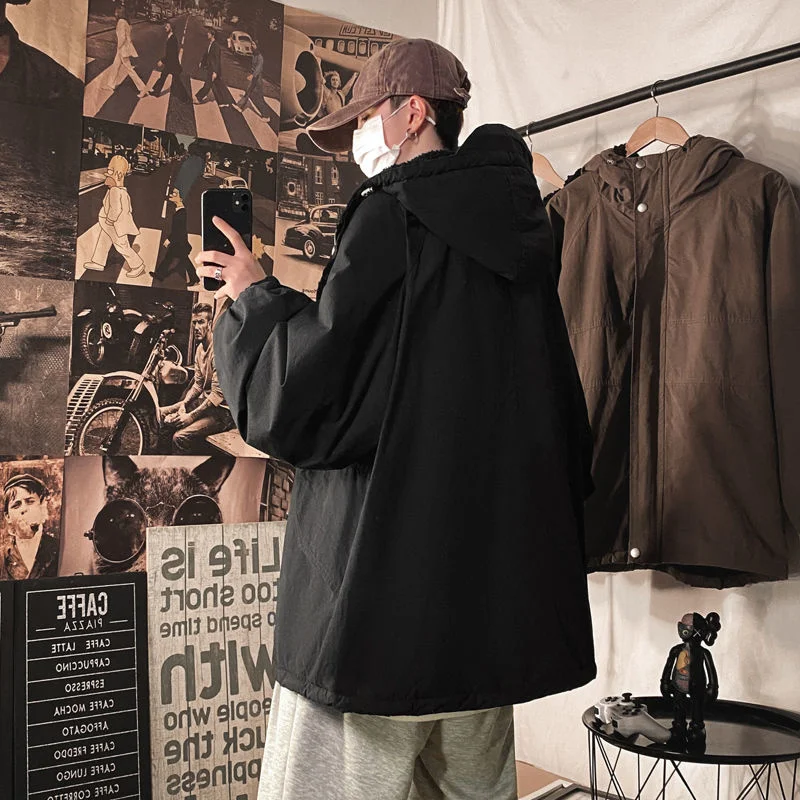 Winter Jacket Men Warm Fashion Casual Thicke Hooded Jacket Men Streetwear Loose Short Coat Mens Lamb Wool Jackets M-2XL